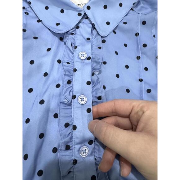 NWT Anthropologie Maeve Blue Polka Dot Cap-Sleeve Button Front Romper Siz Medium - Picture 4 of 9